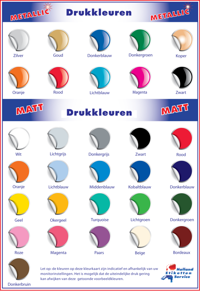 Drukkleuren voor op de keuringssticker