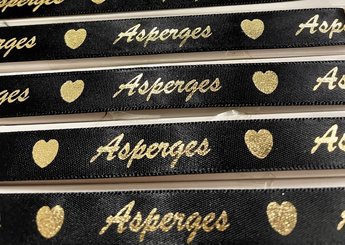 Bedrukt lint: 15 mm  Lint: Zwart (85)  Druk: Goud metallic